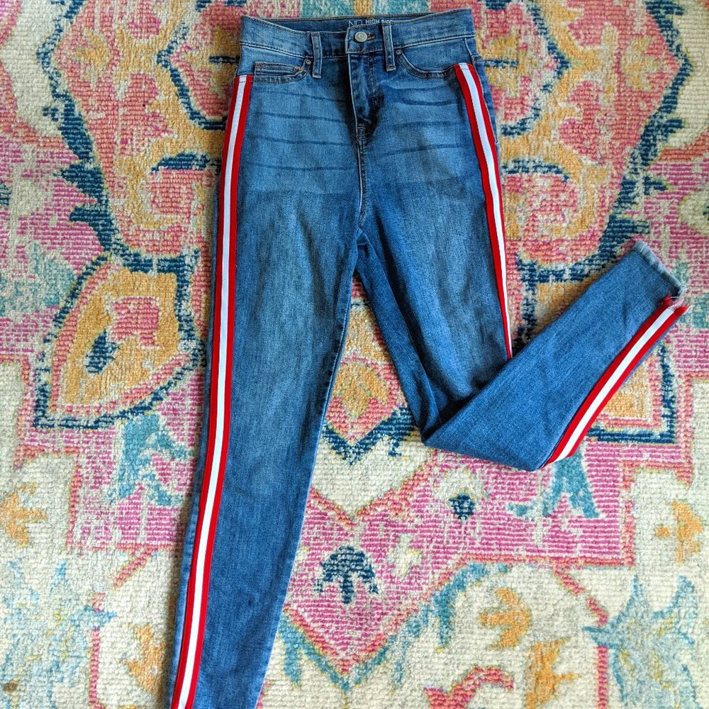 NoBo Y2k High Rise Skinny Jeans Red and White Stripe Size 3